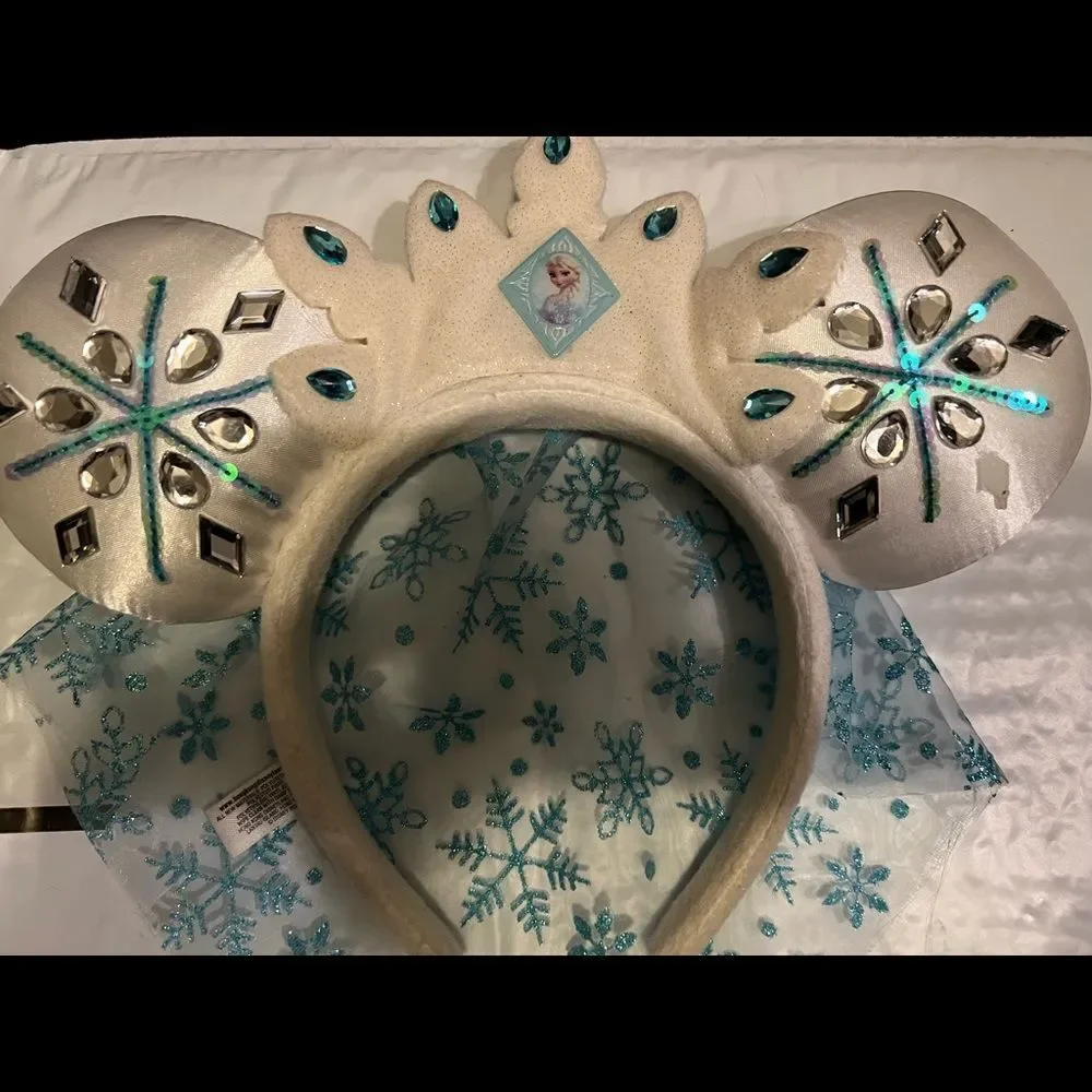 Disney Parks Blue White Sparkle  Elsa Minnie Mouse Ears Headband